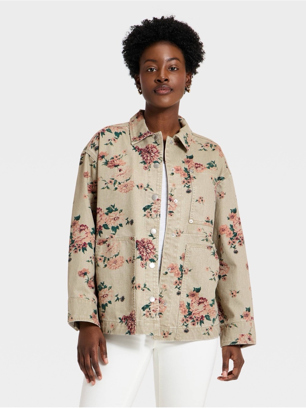 Women's Western Chore Coat - Universal Thread Khaki Floral L